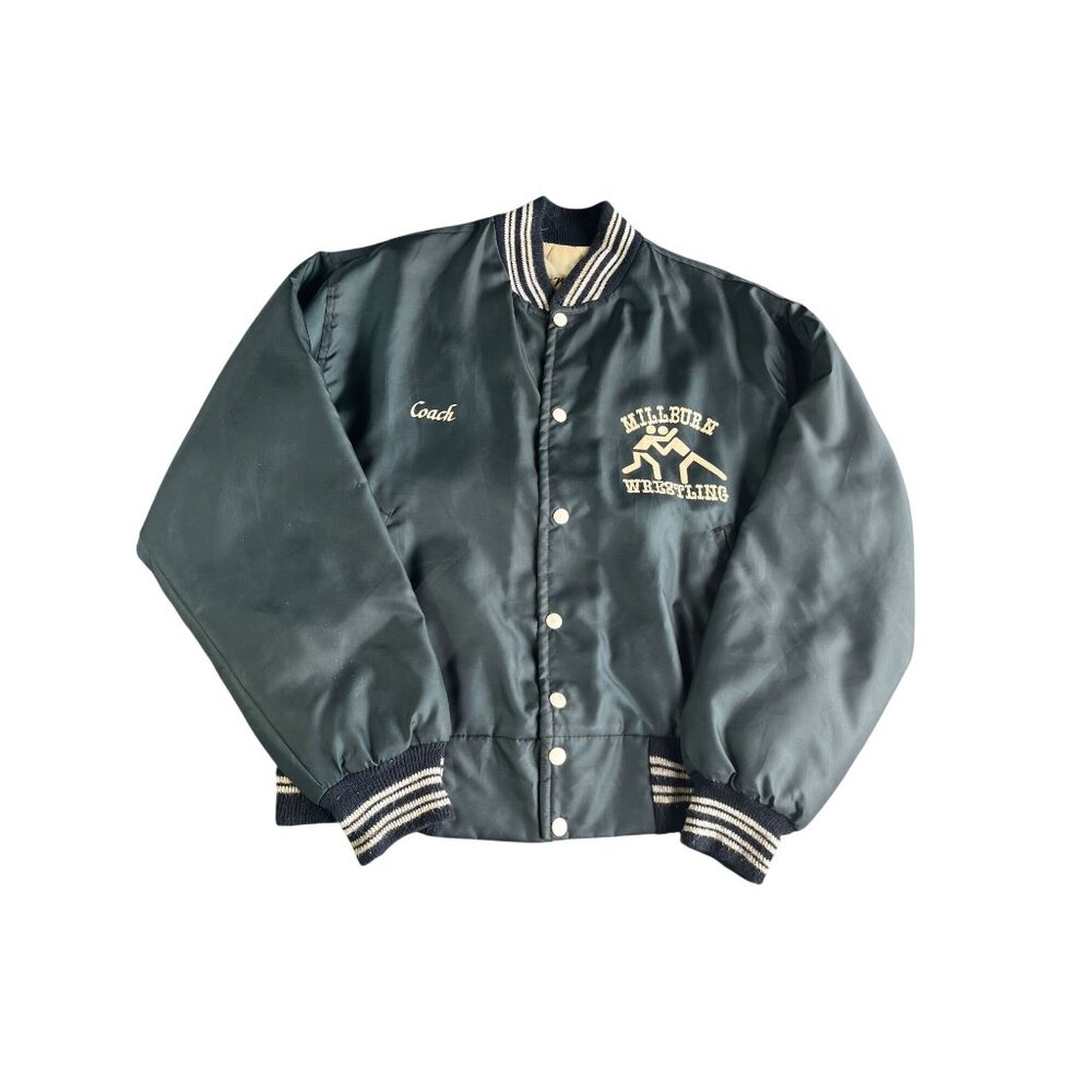 Vintage Millburn Wrestling Mens Coach Jacket Navy Blue Large